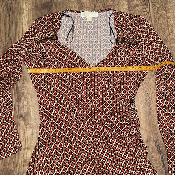 MICHAEL KORS Geometric Patterned Red and Black Women's Top - Picture 3 of 8